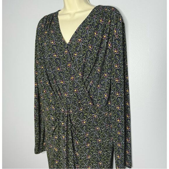 Brooks Brothers Violette-Print Navy Surplice Jersey Faux Wrap Jersey Dress XL - Picture 5 of 14